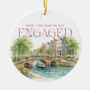 Amsterdam Watercolor Engagement Photo Ceramic Tree Decoration