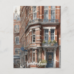 Amsterdam watercolor painting holiday postcard