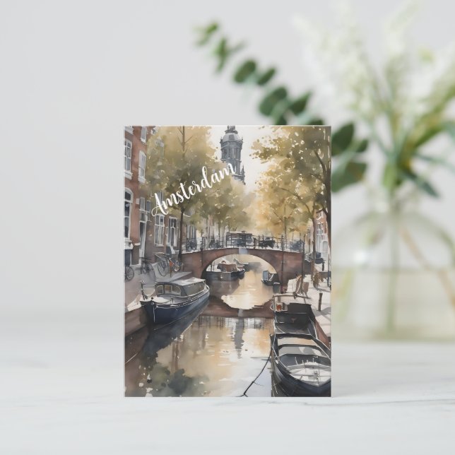 Amsterdam watercolor painting invitation postcard (Standing Front)