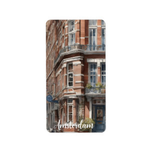 Amsterdam watercolor painting label
