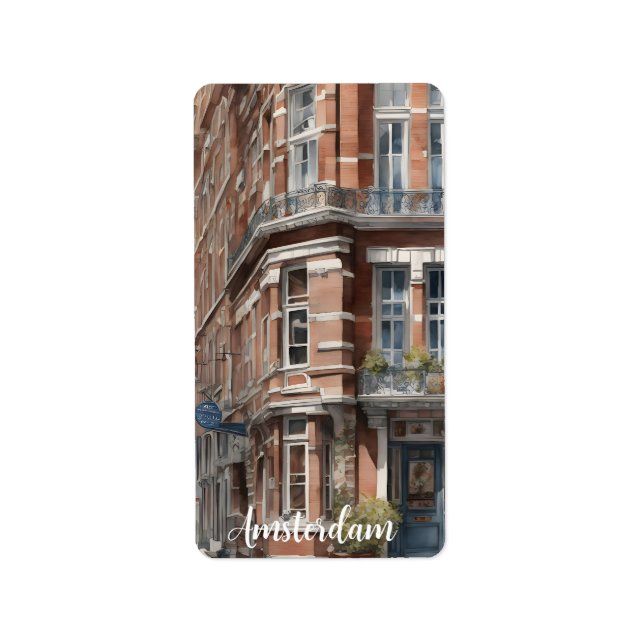 Amsterdam watercolor painting label (Front)