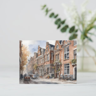 Amsterdam watercolor painting postcard