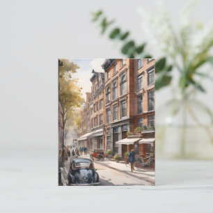 Amsterdam watercolor painting postcard
