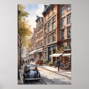 Amsterdam watercolor painting poster