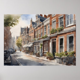 Amsterdam watercolor painting poster