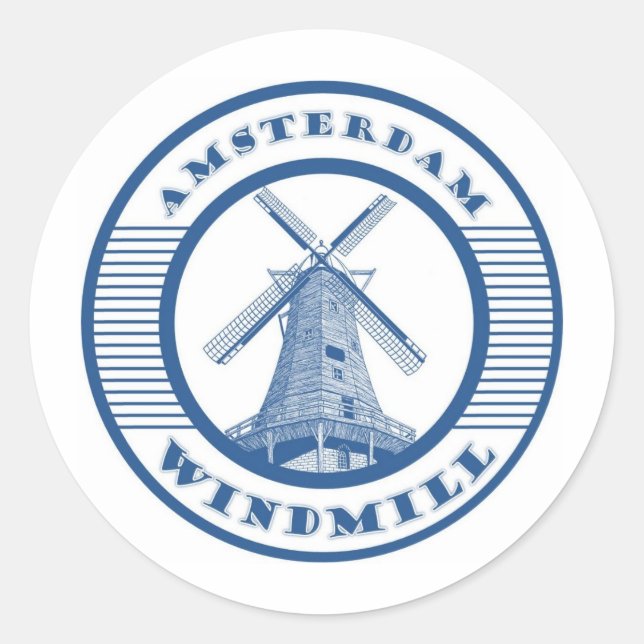AMSTERDAM WINDMILL BLUE CLASSIC ROUND STICKER (Front)