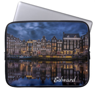 Amsterdam with Canals at Dusk Laptop Sleeve