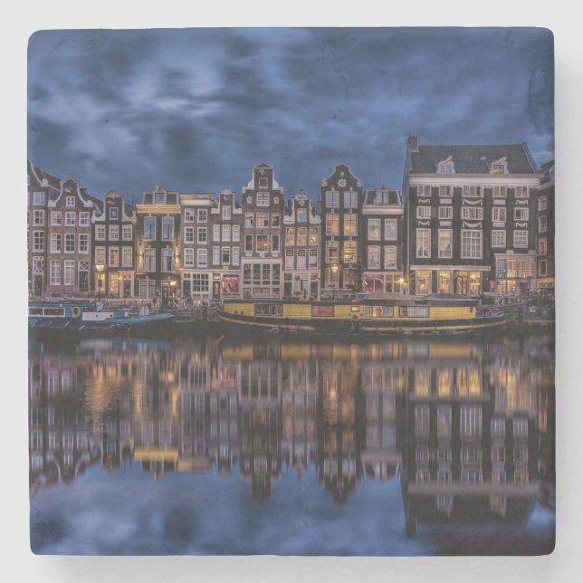 Amsterdam with Canals at Dusk Stone Coaster (Front)