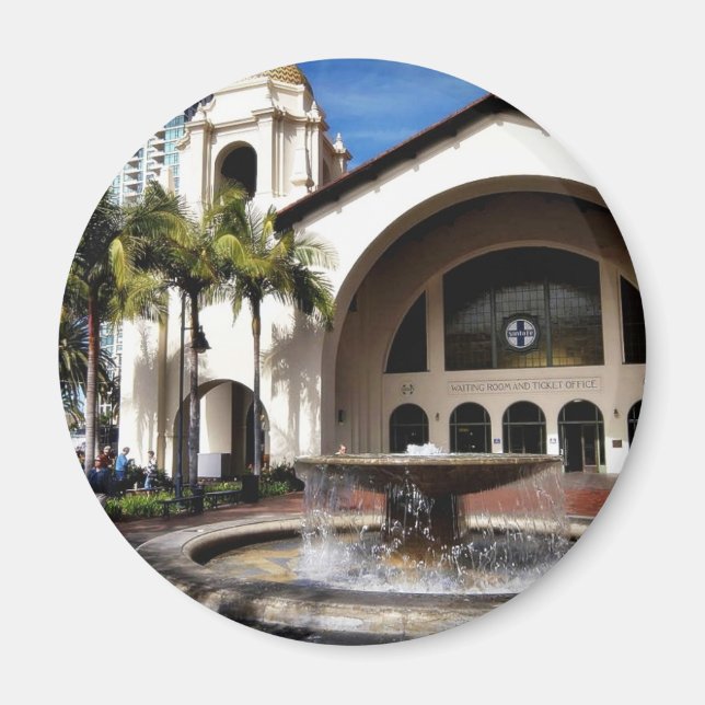 Amtrak Station And Fountain In Downtown San Diego Magnet (Front)
