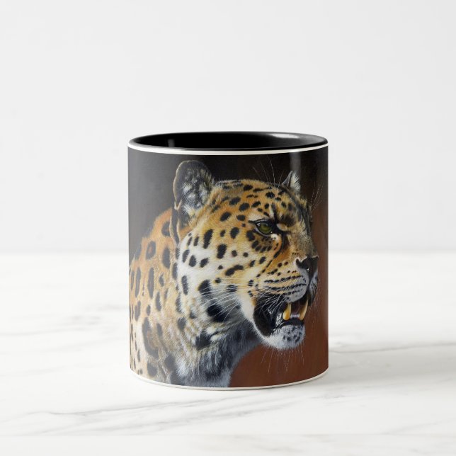 Amur Leopard painting Mug. Two-Tone Coffee Mug (Center)