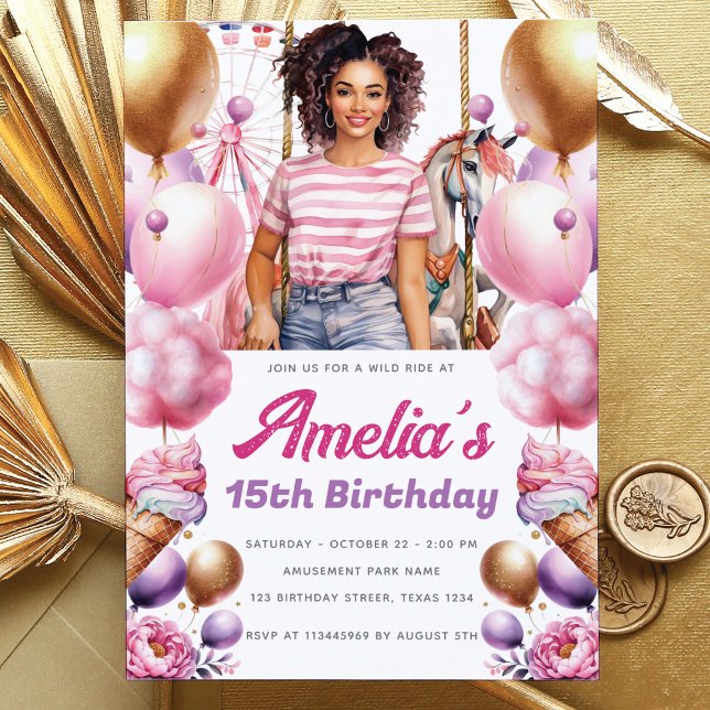 Amusement Park African American Birthday Invitation (Creator Uploaded)