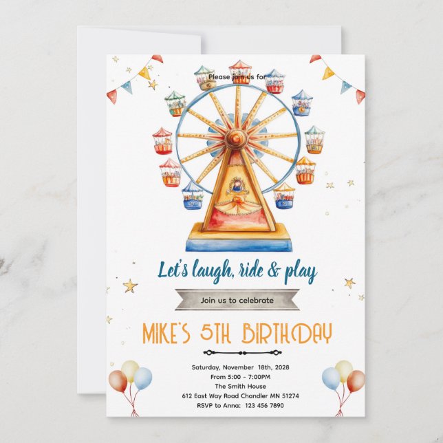 Amusement Park Birthday Invitation  (Front)