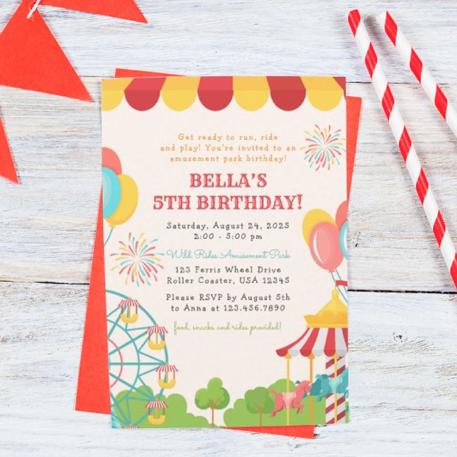 Amusement Park Birthday Party  Invitation (Creator Uploaded)
