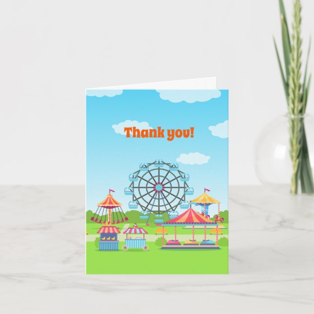 Amusement Park Funfair Childs Birthday Party Thank You Card (Front)
