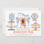 Amusement Park Kid's Birthday Invitation<br><div class="desc">This cute kid's birthday invitation features a a white background with a Carousel,  Ferris Wheel,  Roller Coaster,  Self-control Plane,  Castle,  and Carnival Cart. The reverse side features a white background with red chevron patterns. Personalise for your needs. You can find more matching products at my store.</div>