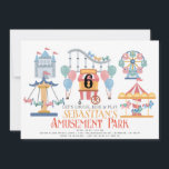Amusement Park Kid's Birthday Invitation<br><div class="desc">This cute kid's birthday invitation features a a white background with a Carousel,  Ferris Wheel,  Roller Coaster,  Self-control Plane,  Castle,  and Carnival Cart. The reverse side features a white background with red chevron patterns. Personalise for your needs. You can find more matching products at my store.</div>