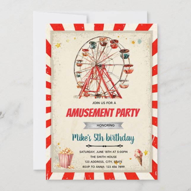 Amusement park party invitation (Front)