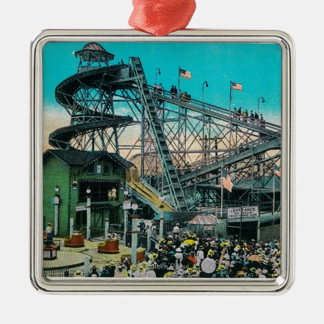 Amusement Rides at the Pike, Long Beach Metal Tree Decoration (Front)