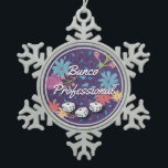 Amusing and Funny Floral Bunco Professional Snowflake Pewter Christmas Ornament<br><div class="desc">If you enjoy a good game of Bunco you will enjoy this rustic textured floral Bunco dice design. Bunco Professional ornament can be given during the holiday season or a unique Bunco prize. Complete with three white Bunco dice to remind you that your ready for a good game of Bunco....</div>