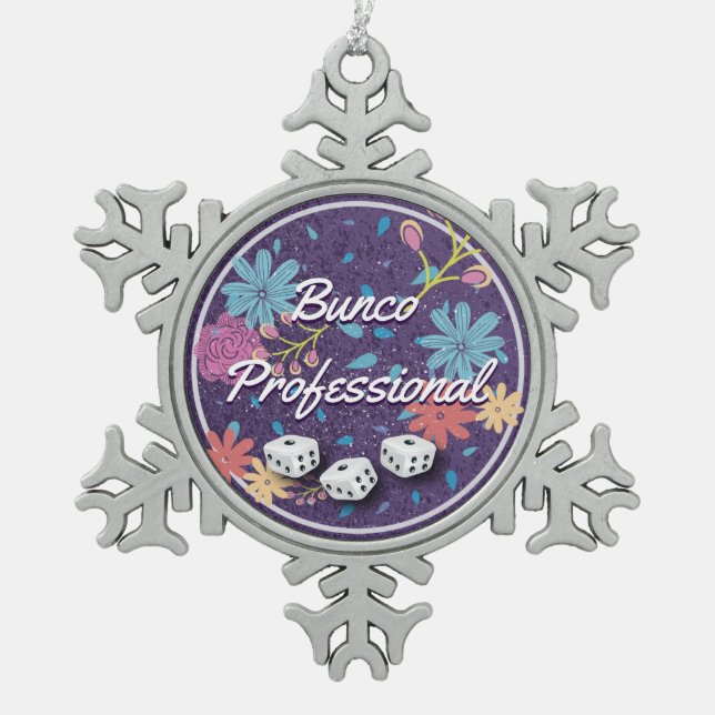 Amusing and Funny Floral Bunco Professional Snowflake Pewter Christmas Ornament (Front)