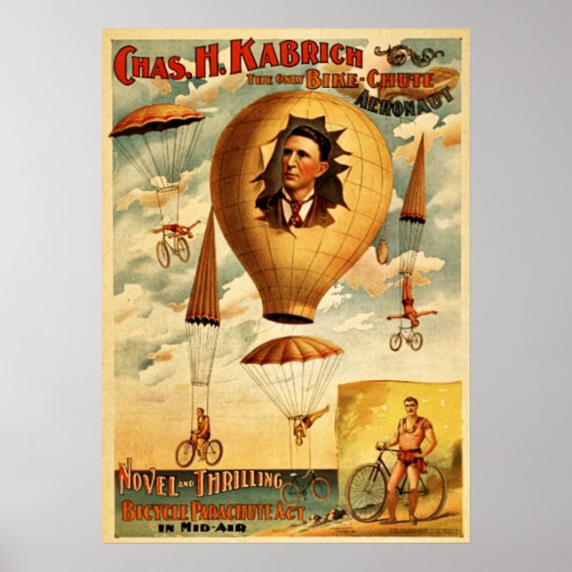Amusing WPA Poster, Bicycle Parachute Drop Poster (Front)