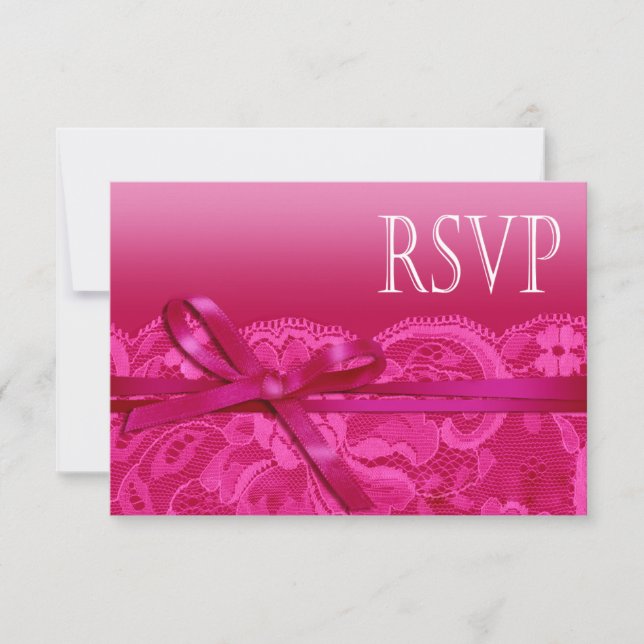 Amy Bows Ribbon & Lace RSVP fuschia Card (Front)