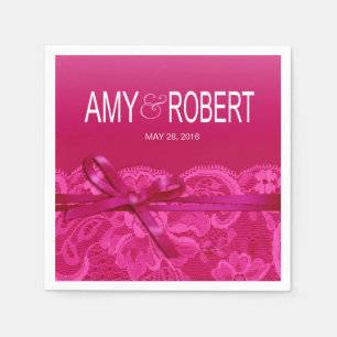 Amy Bows Ribbon & Lace Wedding fuschia Napkin