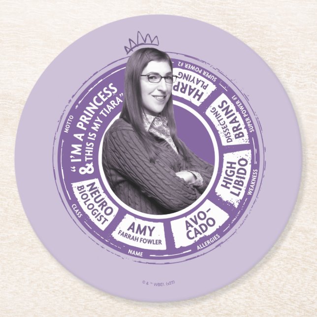 Amy Farrah Fowler Info Graphic Round Paper Coaster (Front)