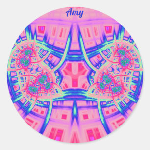 AMY ~ Pink Blue and Green BRIGHT FUN! ~ Classic Round Sticker