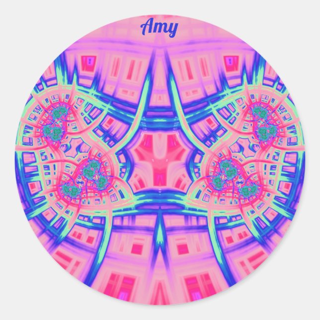 AMY ~ Pink Blue and Green BRIGHT FUN! ~  Classic Round Sticker (Front)