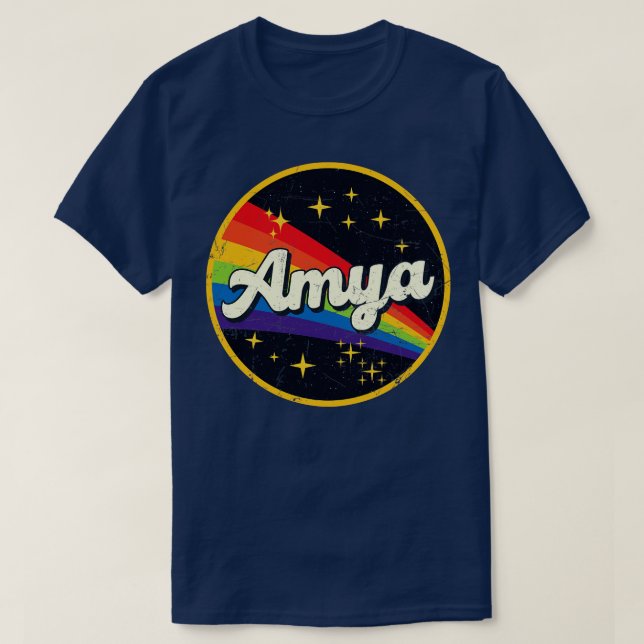 Amya Rainbow In Space Vintage GrungeStyle T-Shirt (Design Front)