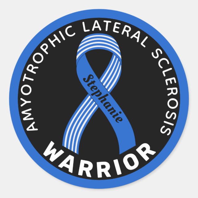 Amyotrophic Lateral Sclerosis Warrior Ribbon Black Classic Round Sticker (Front)