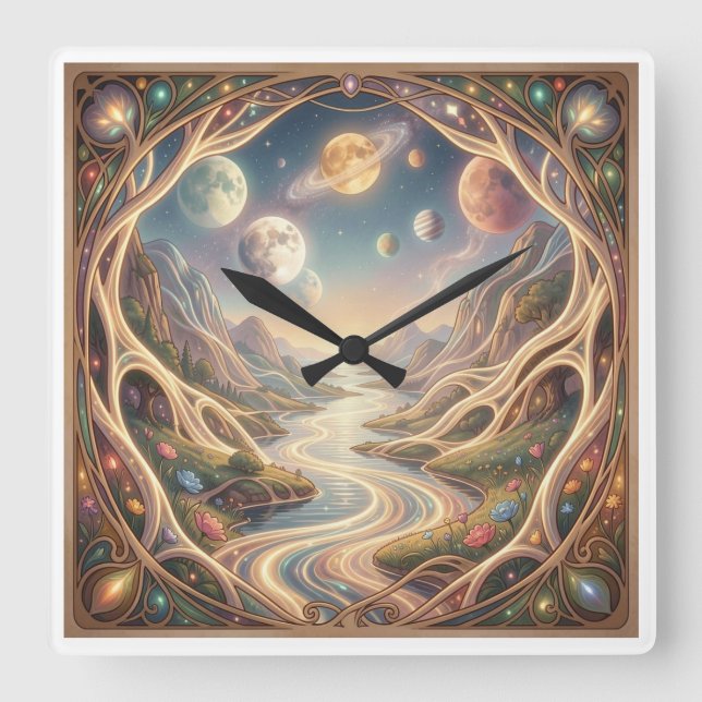 An abstract depiction of a hidden paradise square wall clock (Front)