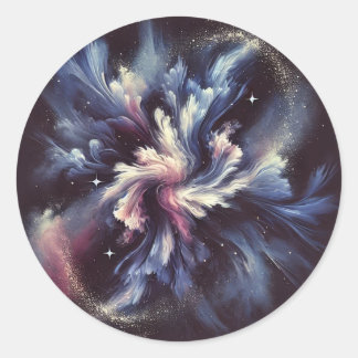An abstract galaxy design capturing the mystery of classic round sticker