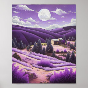 An Abstract Meadow Surrounded by Purple Hills Poster