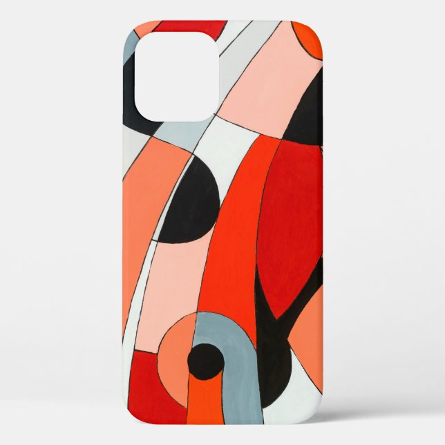 An abstract painting of curved black, white and re Case-Mate iPhone case (Back)
