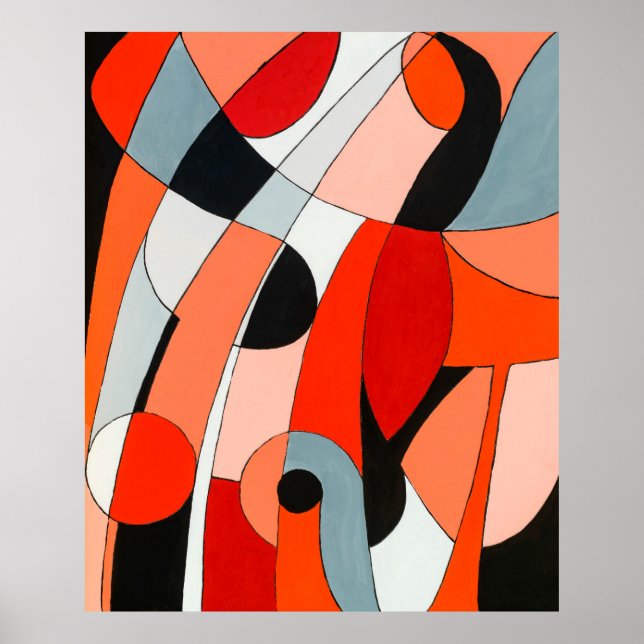 An abstract painting of curved black, white and re poster (Front)