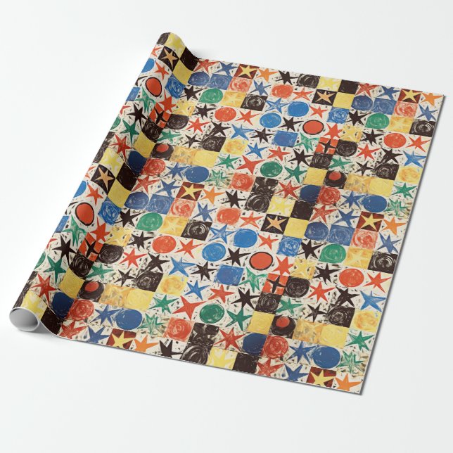 An abstract painting of stars and circles wrapping paper (Unrolled)