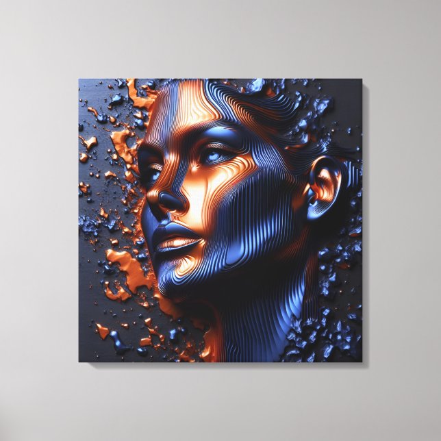 An Abstract Portrait Of A Woman's Face In Embossed Canvas Print (Front)