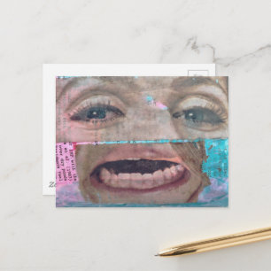 an abstract unique collage with a eyes and mouth postcard