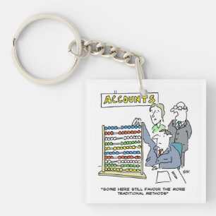 An Accountant Using an Abacus at Work. Funny Key Ring