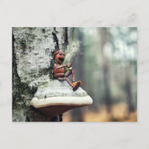 An acorn elf is drinking coffee postcard