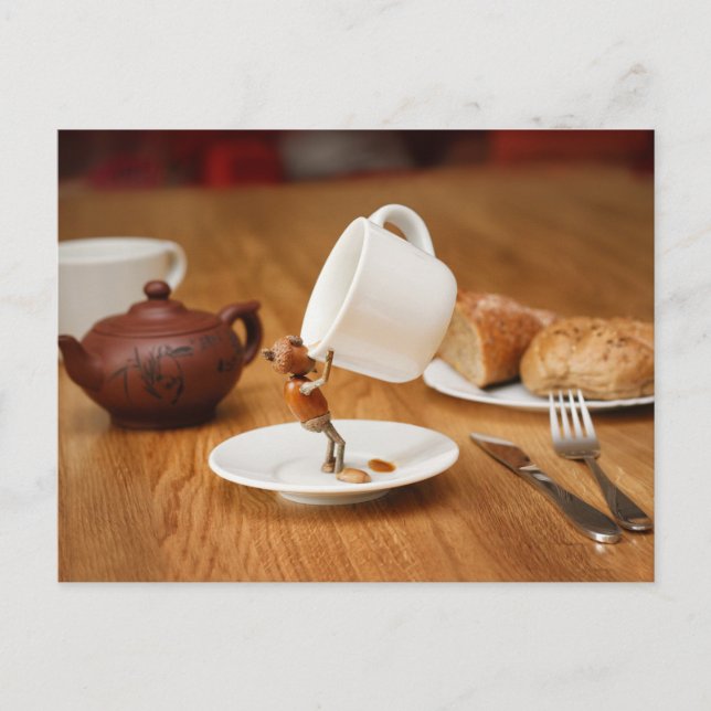 An acorn elf is drinking my coffee! postcard (Front)