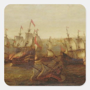 An Action between Spanish Ships and Barbary Galley Square Sticker