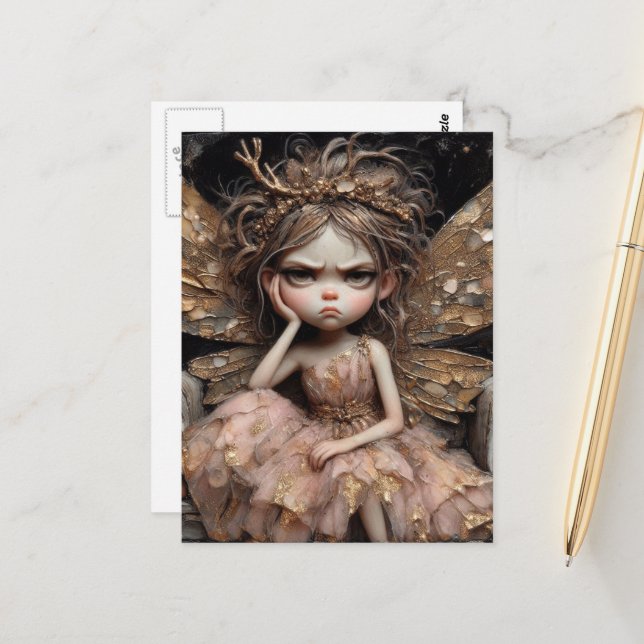 An adorable annoyed Fairy Postcard (Front/Back In Situ)