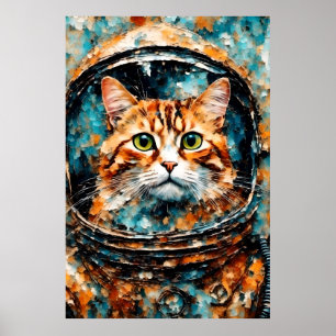 an adorable cat astronaut poster