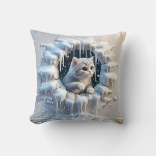 An Adorable Cat in a Snowy Hideaway Cushion