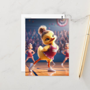 An adorable cheerleader duck postcard