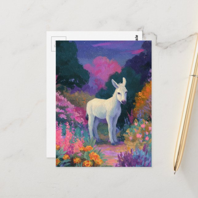 An Adorable Donkey Colorful Postcard (Front/Back In Situ)