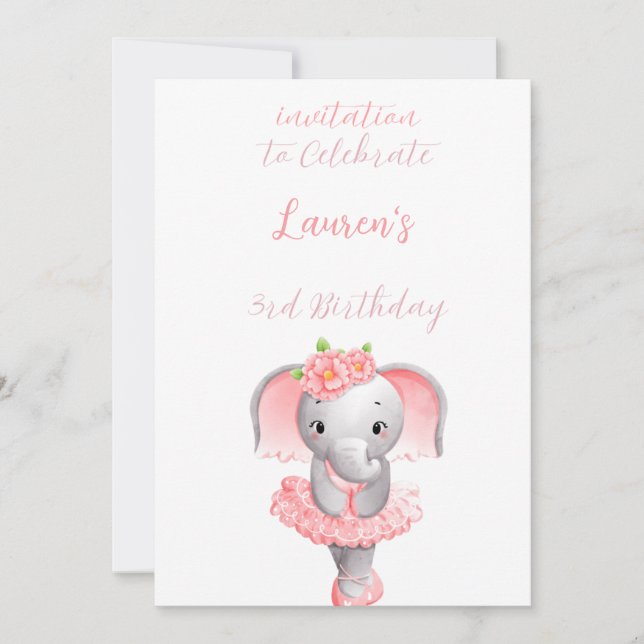 An Adorable Elephant illustration 3rd  Invitation (Front)